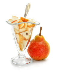 pear fruit with dessert in glass isolated
