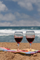 Wine glasses at the beach