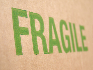 Fragile written on corrugated cardboard (perspective)