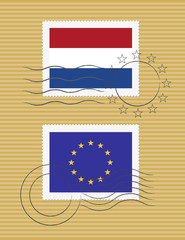 Stamps with flag of Netherlands and EU