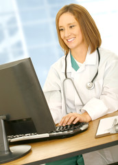 Busy Doctor Woman Typing - 7843179