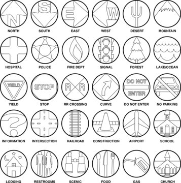 30 vector map icons - simplified line art