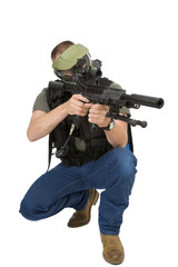Fototapeta premium Kneeling paint ball warrior