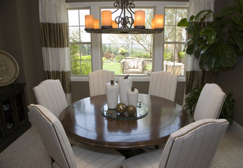 Dining table with designer decor.