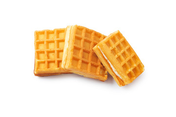 Three pieces of belgian waffles isolated on white