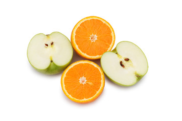 Fototapeta na wymiar Apple and oranges isolated on the white