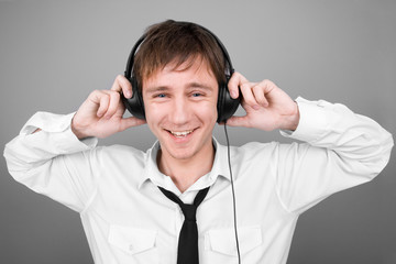 young businessman in headphones