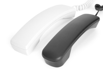 black and white telephone handsets
