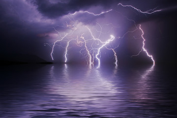 Lightning storm over ocean