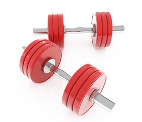 isolated red dumbbells