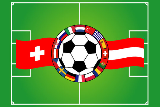 soccer ball with flags on field background, Euro 2008