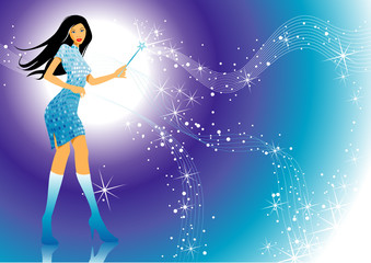 Modern girl and her magic wand, vector illustration layers file.