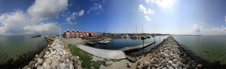Fototapeta na wymiar Marina w Ebeltoft, Dania - Panorama 360 stopni