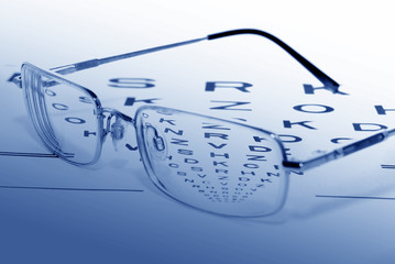Eye glasses on a test chart