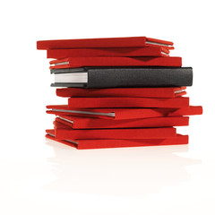 stack of little red books, with a black one in betwee
