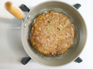 Savoury Pancake Cooking in a Japanese Frying Pan