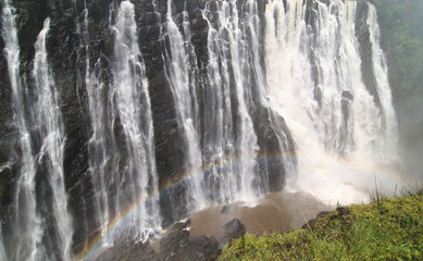 Victoria falls with colorful rainbow