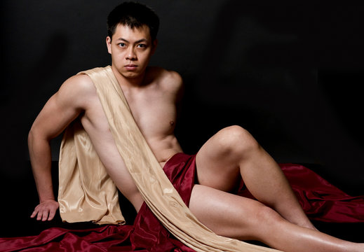 Fototapeta Asian male model and fabric