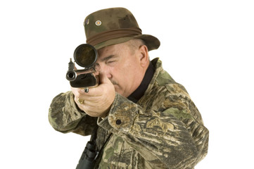 Fototapeta premium Hunter with telescopic sights on rifle