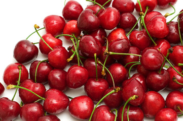 fresh wet cherry on white background