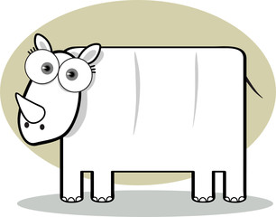 Cartoon Rhino in Black and White with Big Eye