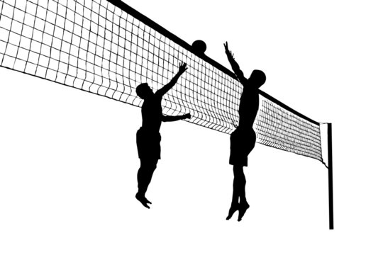 black volleyball players jumping near net clip art preview