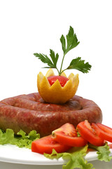 home made sausage served with vegetables