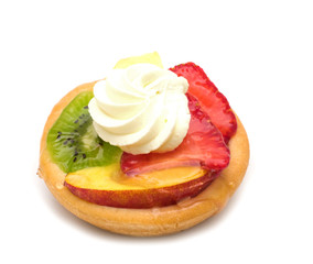 cake with fruits on white background