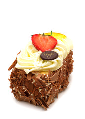 cake with fruits on white background