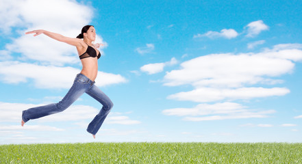 Fototapeta premium Young girl try a fly