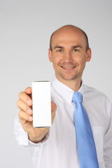 Salesman selling a box