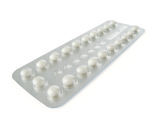 Birth Control Pills isolated on a white background.