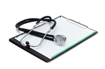 Stethoscope on the binder isolated on white