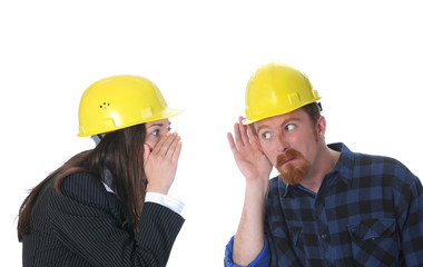 businesswoman and construction worker