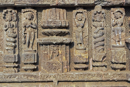 Carvings of religious figures on Konark Hindu Temple, Orissa
