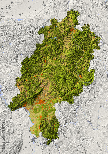 "Reliefkarte von Hessen, eingefärbt nach Vegetation" Stockfotos und