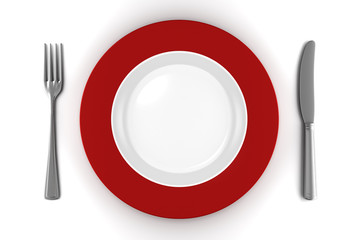 empty plate with knife and fork isolated on white