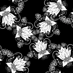 Cercles muraux Fleurs noir et blanc Arrière-plan transparent. Abstrait.