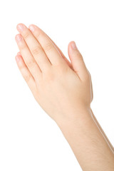 Obraz premium Hands closed in prayer isolated on white background.