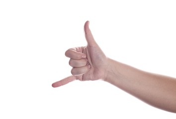 Hand gesture. Means phone.