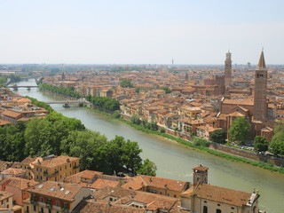 Birdview of Verona, Italy. Adige river.