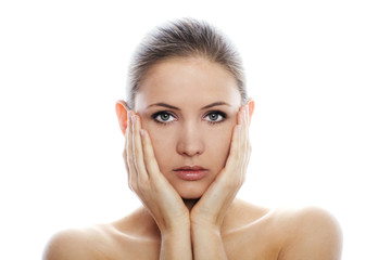 Fototapeta premium isolated beauty portrait of a beautiful young woman is relaxing