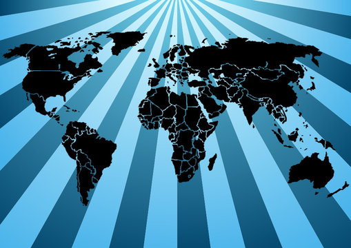 World Map Blue Beams (Vector)