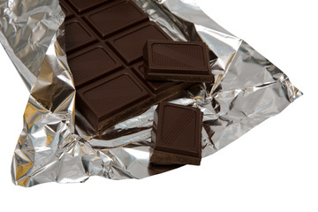 Dark chocolate in a foil
