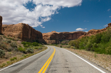 vibrant image of highway and blue sky