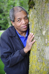 African american male in the forest.