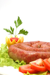 home made sausage served with vegetables