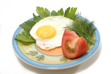 fried egg with tomato on dish
