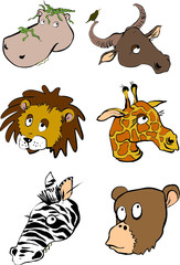 Vector Africa animals faces characters