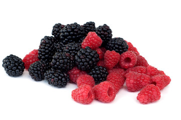 fresh raspberry and blackberry on white background